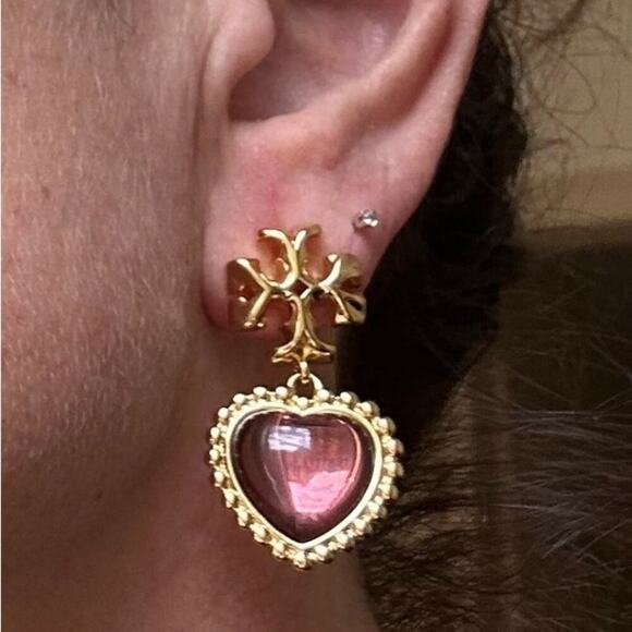 TORY BURCH ROXANNE RED /GOLD 18k GOLD PLATED EARRINGS NWT - Picture 2 of 7